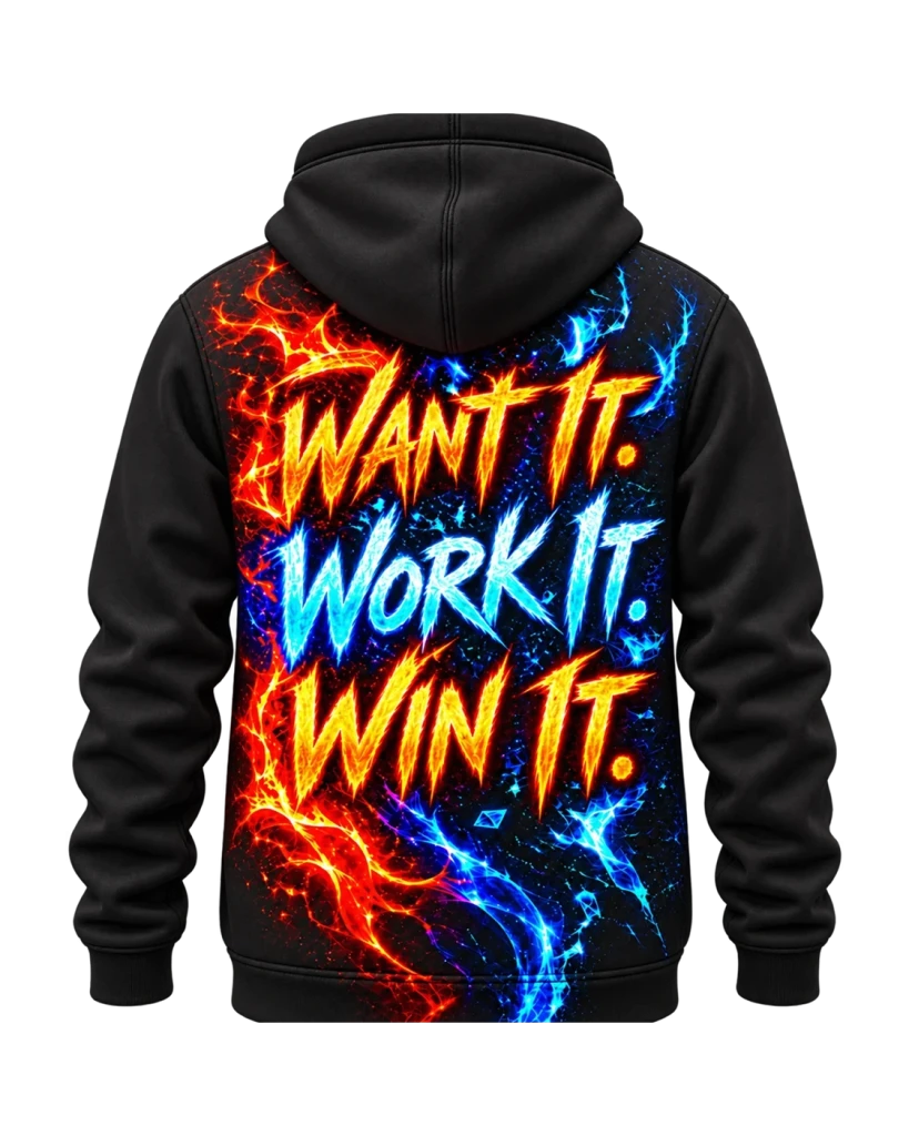 Want It Hoodie, front, angled from the other side